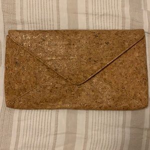 Cork envelope clutch with gold glitter accent by Jessica McClintock